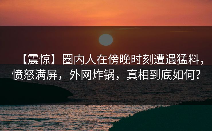 【震惊】圈内人在傍晚时刻遭遇猛料，愤怒满屏，外网炸锅，真相到底如何？
