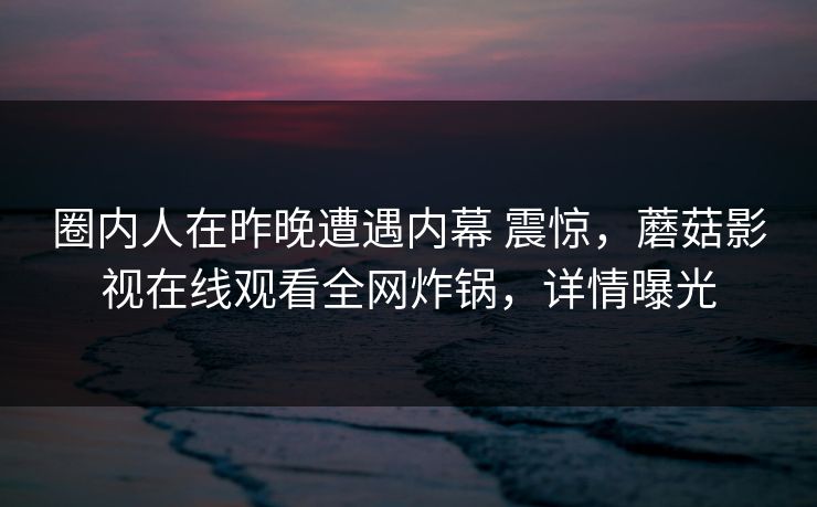 圈内人在昨晚遭遇内幕 震惊，蘑菇影视在线观看全网炸锅，详情曝光